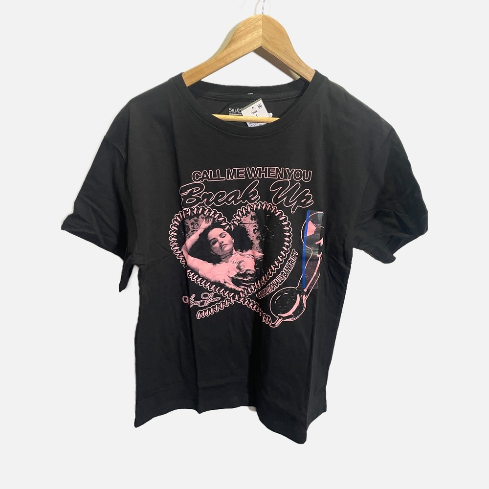 Selena Gomez Call Me When You Break Up Graphic T-Shirt Black Pink Large 36871079